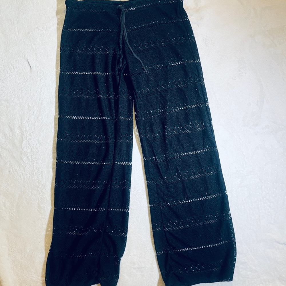 Black Knit Wide-Leg Beach Coverup Pants